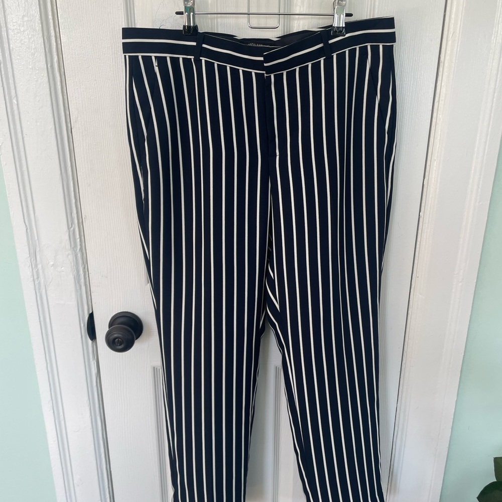 Banana Republic Avery Navy and White Striped Trousers